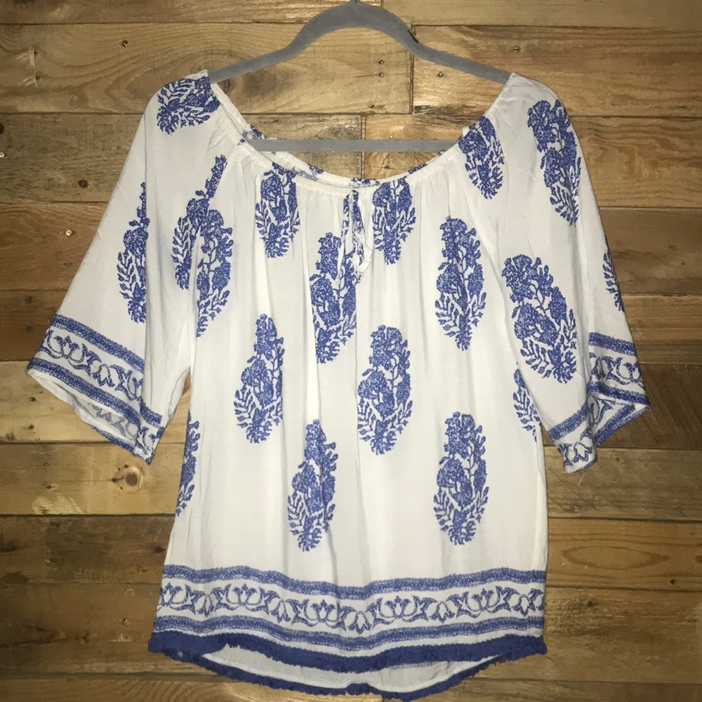 Feather-Patterned Off The Shoulder Top